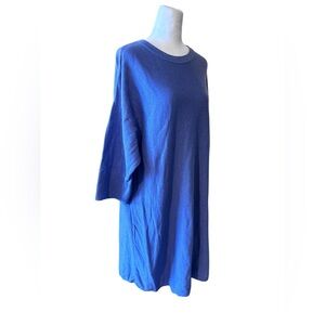 Eileen Fisher Periwinkle Blue Organic Cotton Knit Tunic Top Oversized Minimalist